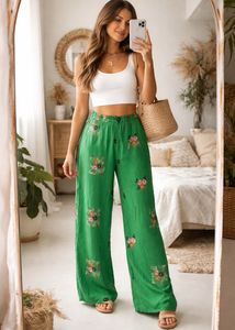 Vibrant Green Embroidered Palazzos