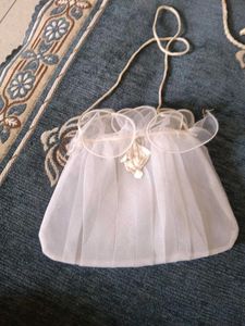 White Tulle Clutch Bag with Flower Accent