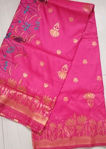 78)Pink Fabric with Bird Embroidery Saree