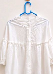 White Ruffle Detail Collared Shirt