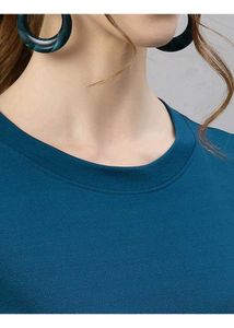 Teal Dress with Floral Puff Sleeves (small)