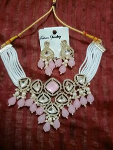 Elegant Pink Stone Choker Necklace Set