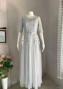 Elegant Grey Lace & Tulle Gown