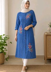 Kurta with blue and silver strips pattern