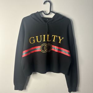 Black "GUILTY" Cropped Hoodie