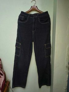 Straight Fit Dark Wash Cargo Jeans