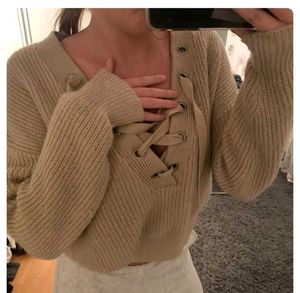 Lace-Up Knit Sweater top