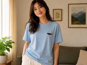 Light Blue T-Shirt with Cute Cat Design