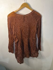 Brown Textured Sheer Long Sleeve Top