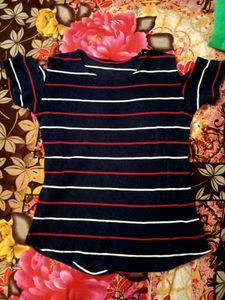Price Drop...Blue striped Tshirt With Cold Sholder