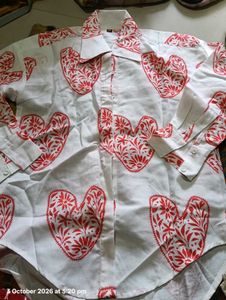 Women's White Shirt with Red Heart Print