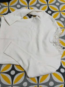 Cream White Lace Neck Top