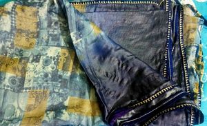 Blue & Yellow Patchwork Saree