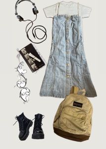 Retro Denim Button-Down Dress Outfit