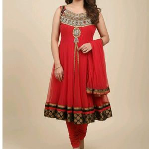 Red Anarkali Kurta with Dupatta