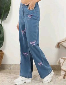 Shein Ribbon Detail Wide Leg Jeans