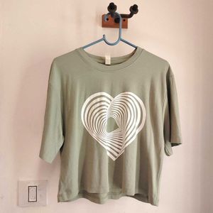 Cute Sage Green Crop Top with Heart Graphic