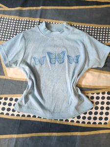 Light Blue Butterfly Graphic Top