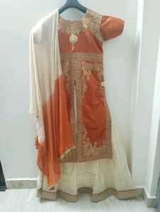 Elegant Orange &amp; Cream Embroidered Lehenga Choli