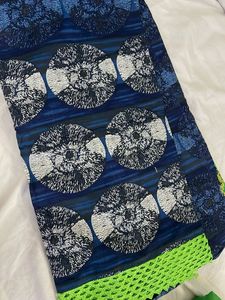 Embroidered Blue Kurta with Green Dupatta