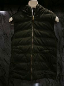 Olive Green Puffer Vest with Hood
