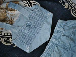 Denim Embroidered Top