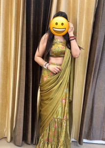 Beautiful Olive Green Floral Saree