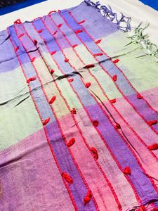 Colorful Striped Dupatta with Red Embroidery