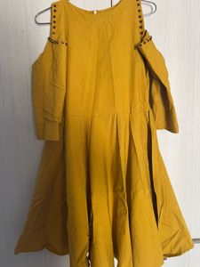 Stylish Yellow Cold Shoulder Kurta