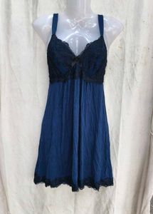 I. Lace Trimmed Navy Night Slip Dress
