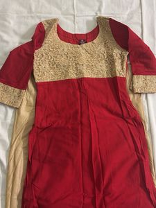 Red & Gold Embroidered Kurta
