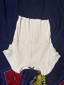White Ribbed Lettuce Hem Crop Top