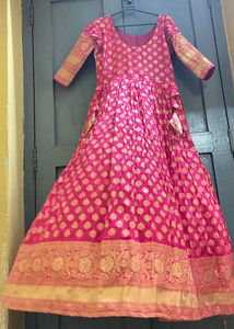 Elegant Pink Brocade Anarkali Dress