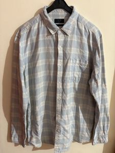 Men's Light Blue Plaid Button-Down Shirt