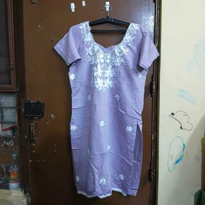 Purple Kurta Set with White Embroidery