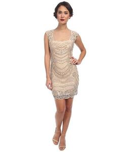 beaded Embellished Sheer Neckline Dress