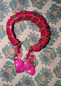 Chic Pink Beaded Bracelet with Charms