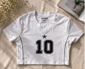 White Cropped T-Shirt with "10" Graphic