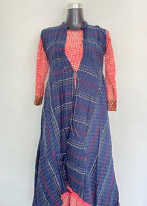 Stylish Blue Plaid shrug with kurta - two set