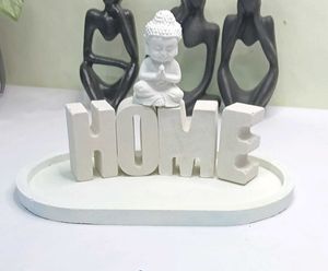 Minimalist White Concrete "HOME" Decor Tray