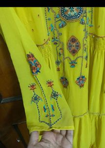 Elegant Yellow Embroidered Maxi Dress