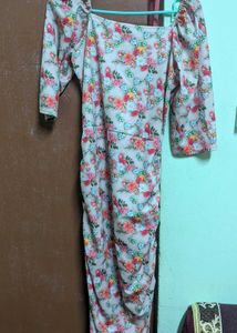 Floral Ruched Midi Dress (Size -M-L)