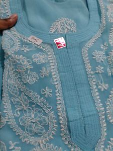 Sky Blue Hand-Embroidered Chikankari Kurta
