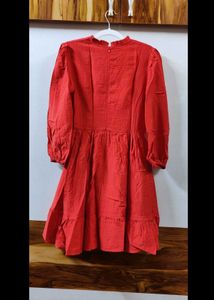 Red Smocked Tiered Dress