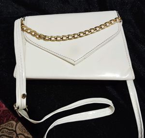 White Slingbag With Golden Chain And Superb Look
