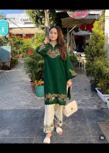 Elegant Green Embroidered Co-ord set