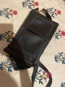 Label Jenn Black Handbag with Contrast Stitching
