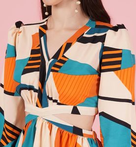 Abstract Print Cutout Midi Dress