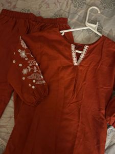 Embroidered Orange Kurta