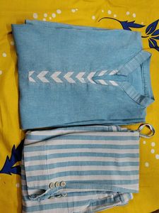 Blue & White Striped Kurta Set